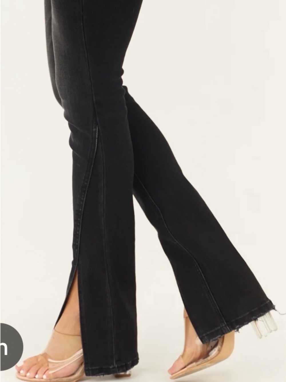 Flying Monkey High Rise Split Hem Flare Jeans Faded Black Size 32
